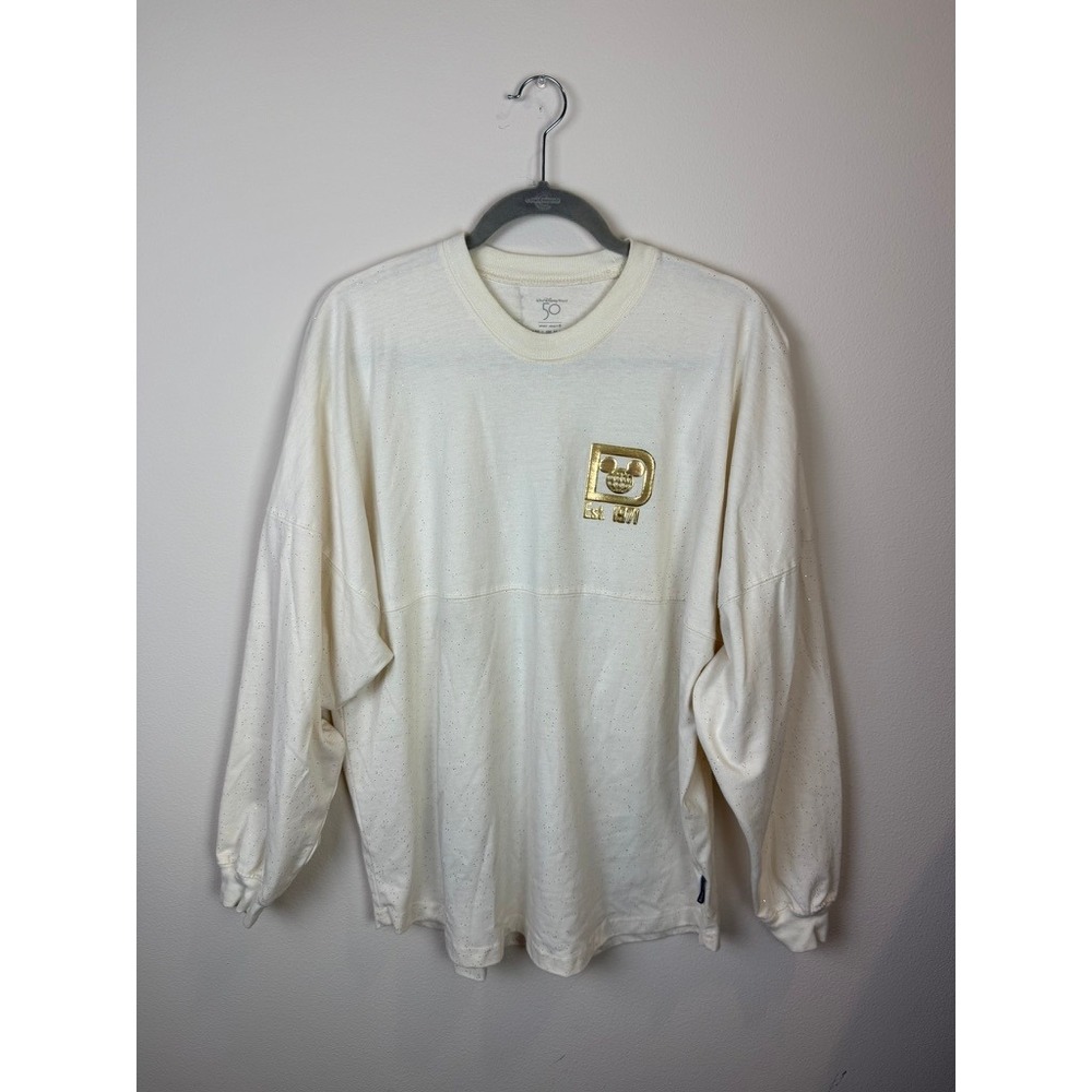 Walt Disney World 50th Anniversary Spirit Jersey Cream Gold Glitter Medium